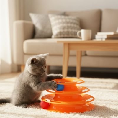 jouet pour chat tour coloree orange